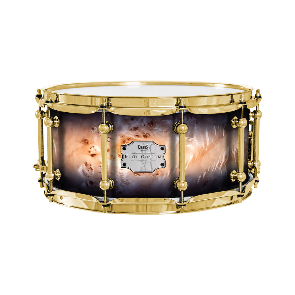 Chaos Elite Custom 13x6.5 Snare Drum American Maple Re-Ring & Mappa Burl - Black Natural Burst