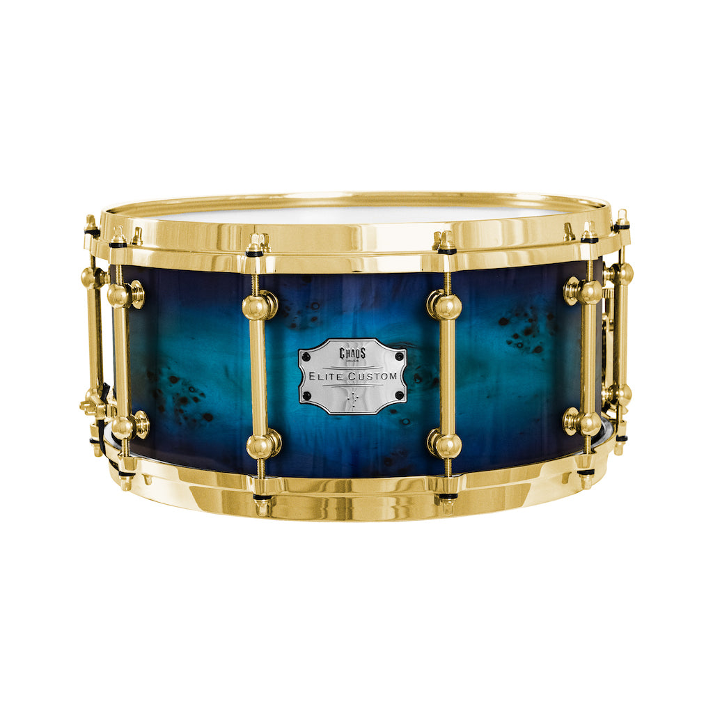 Chaos Elite Custom 14x6.5 Snare Drum American Maple Re-Ring & Mappa Burl - Purple Blue Fade