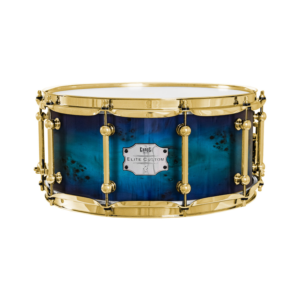 Chaos Elite Custom 14x6.5 Snare Drum American Maple Re-Ring & Mappa Burl - Purple Blue Fade