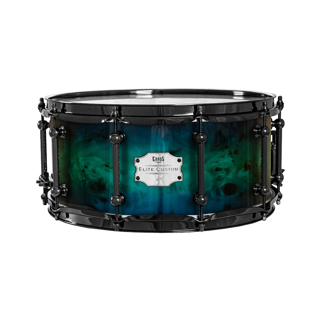 Chaos Elite Custom 14x6.5 Snare Drum American Maple Re-Ring & Mappa Burl - Blue Green Fade