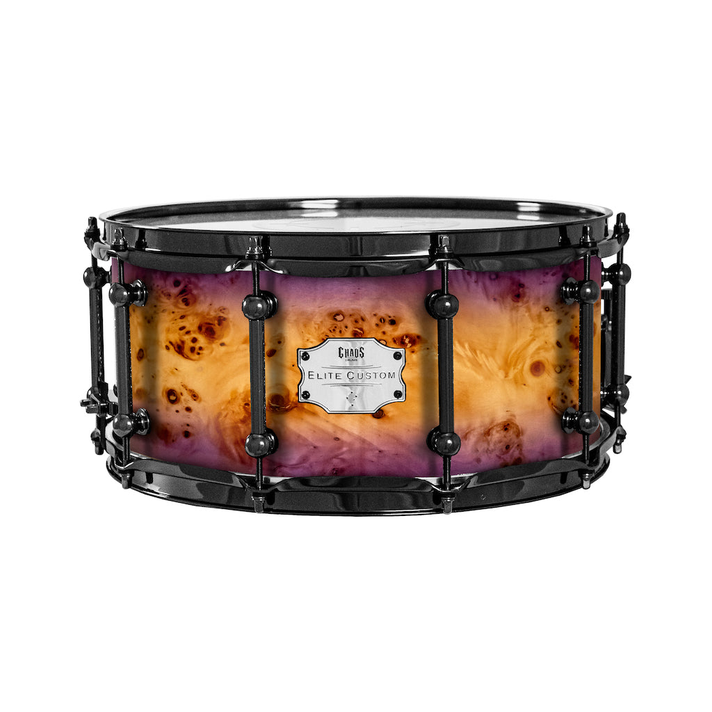 Chaos Elite Custom 14x6.5 Snare Drum American Maple Re-Ring & Mappa Burl - Purple Natural Burst