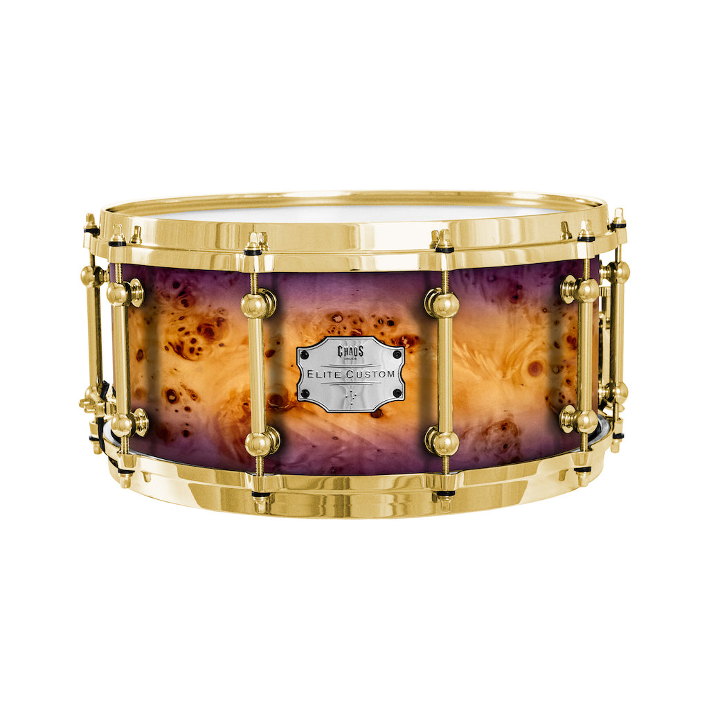 Chaos Elite Custom 13x6.5 Snare Drum American Maple Re-Ring & Mappa Burl - Purple Natural Burst