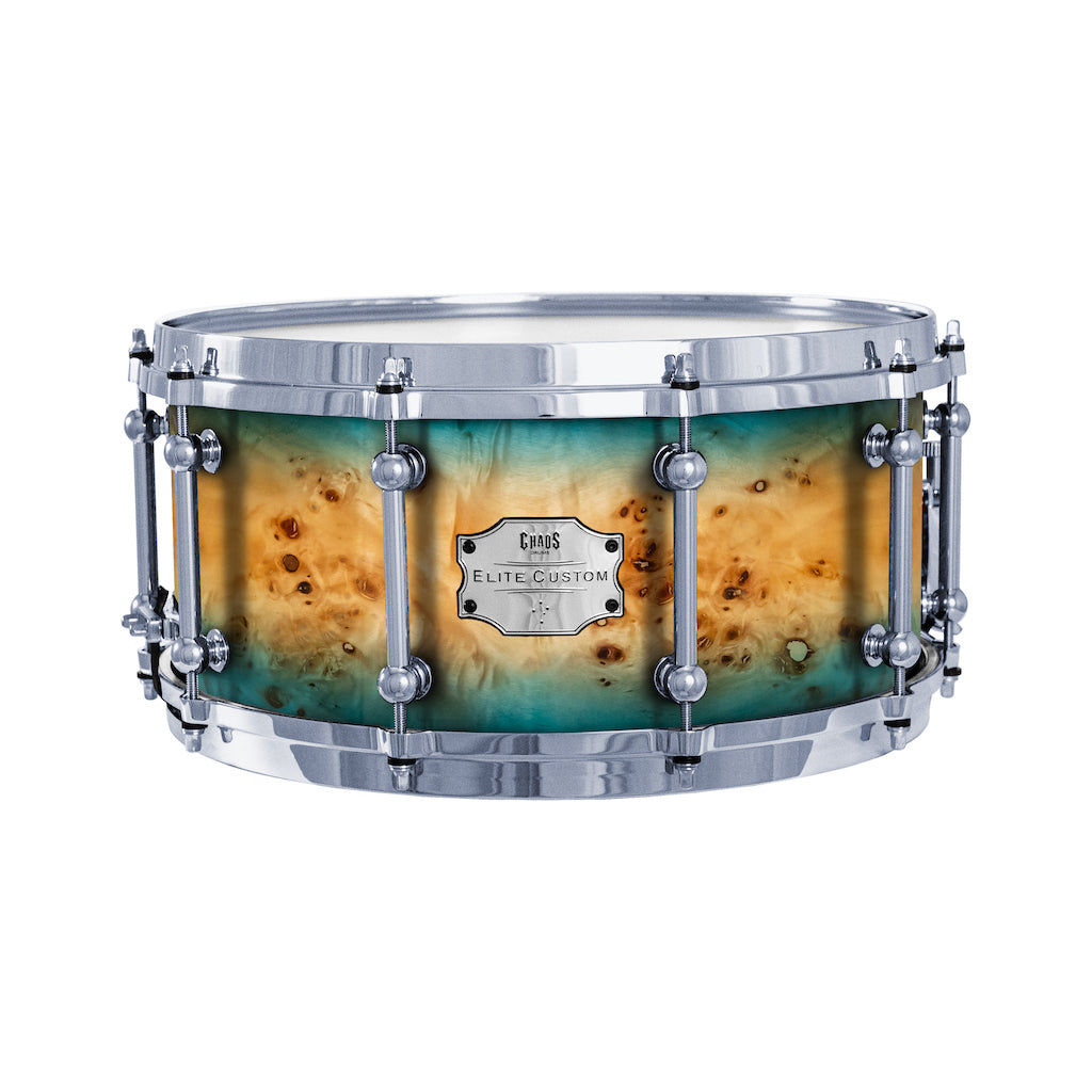 Chaos Elite Custom 14x6.5 Snare Drum American Maple Re-Ring & Mappa Burl - Blue Natural Burst