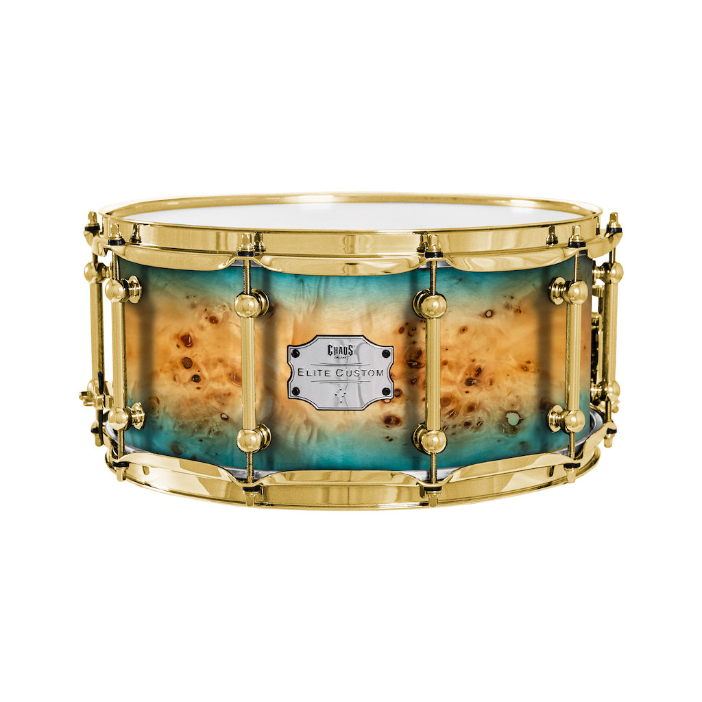 Chaos Elite Custom 14x6.5 Snare Drum American Maple Re-Ring & Mappa Burl - Blue Natural Burst