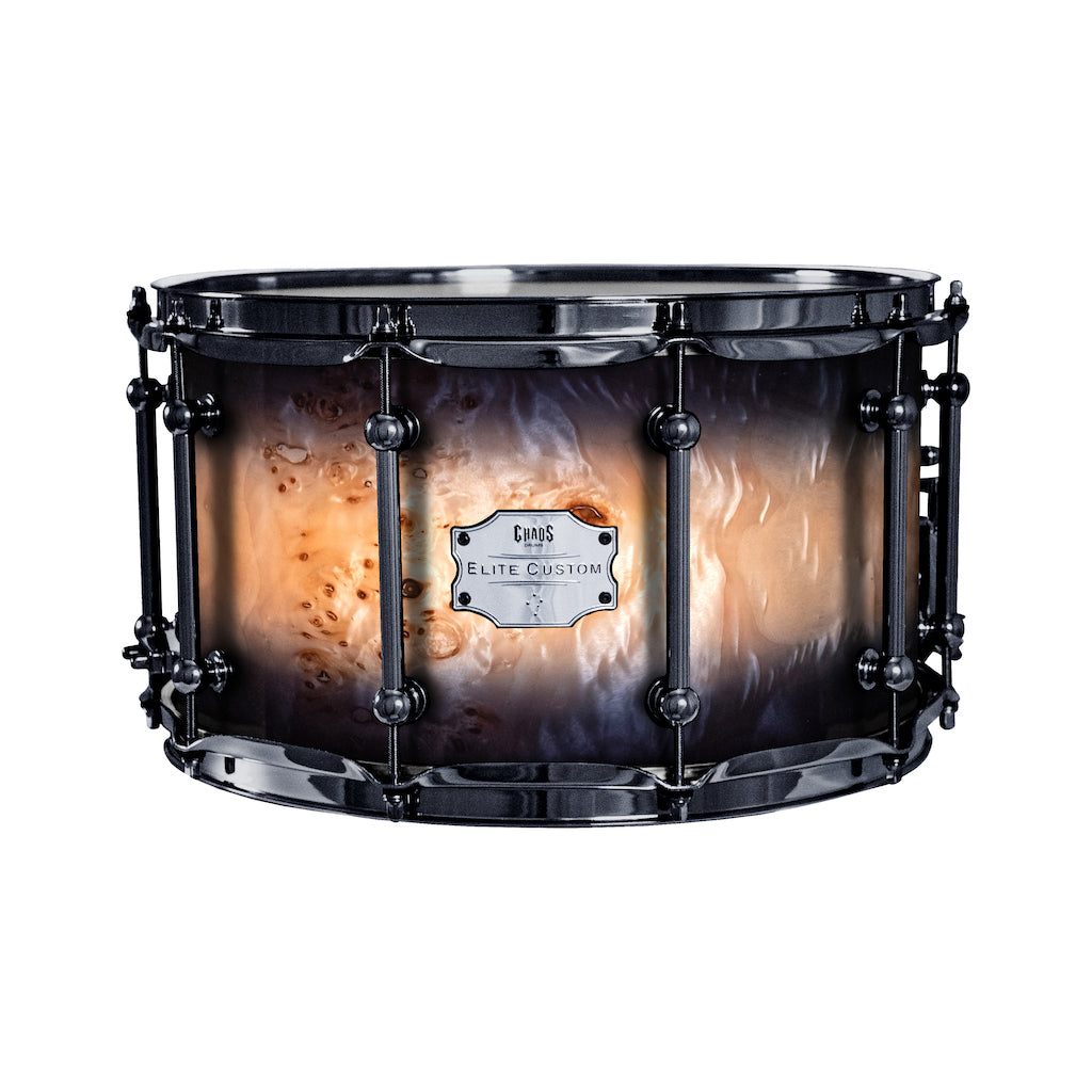 Chaos Elite Custom 14x8 Snare Drum American Maple Re-Ring & Mappa Burl - Black Natural Burst