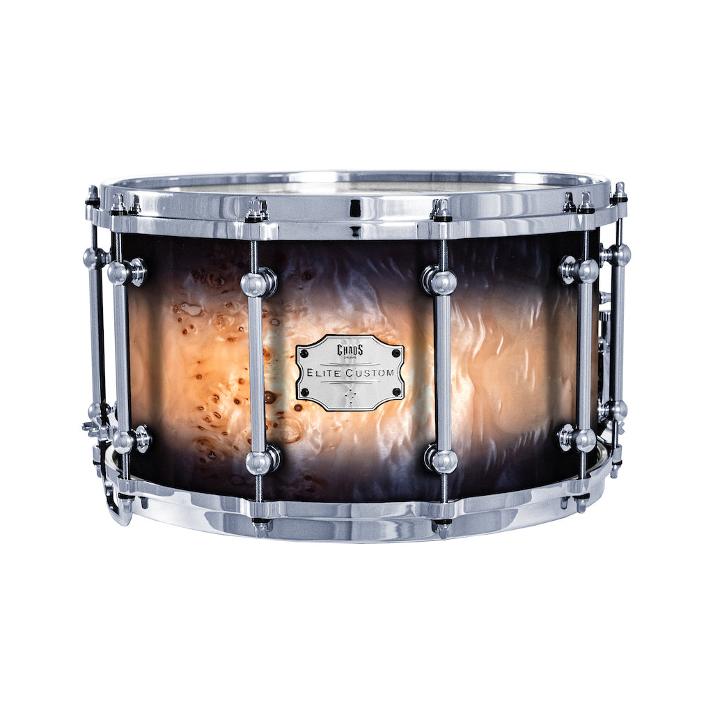 Chaos Elite Custom 14x8 Snare Drum American Maple Re-Ring & Mappa Burl - Black Natural Burst