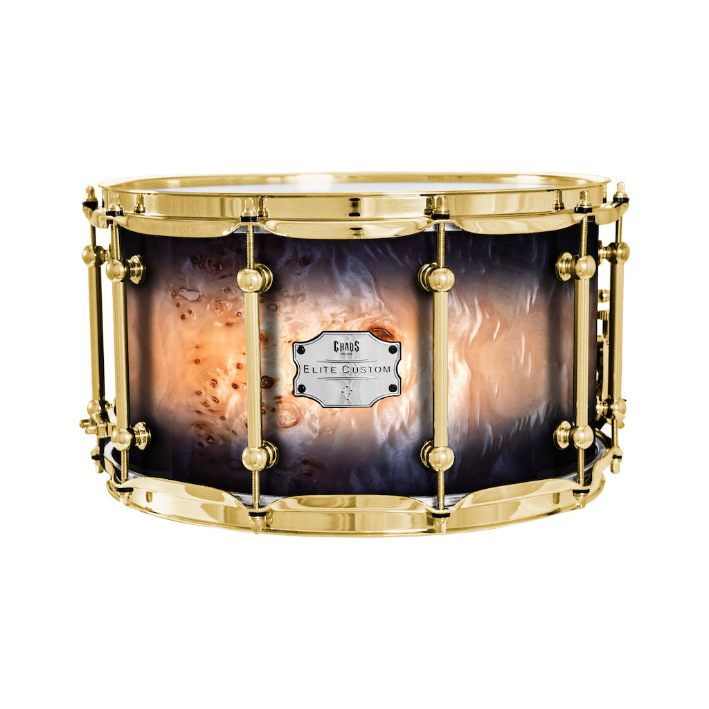 Chaos Elite Custom 14x8 Snare Drum American Maple Re-Ring & Mappa Burl - Black Natural Burst