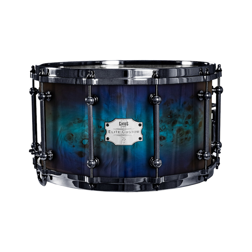 Chaos Elite Custom 14x8 Snare Drum American Maple Re-Ring & Mappa Burl - Purple Blue Fade