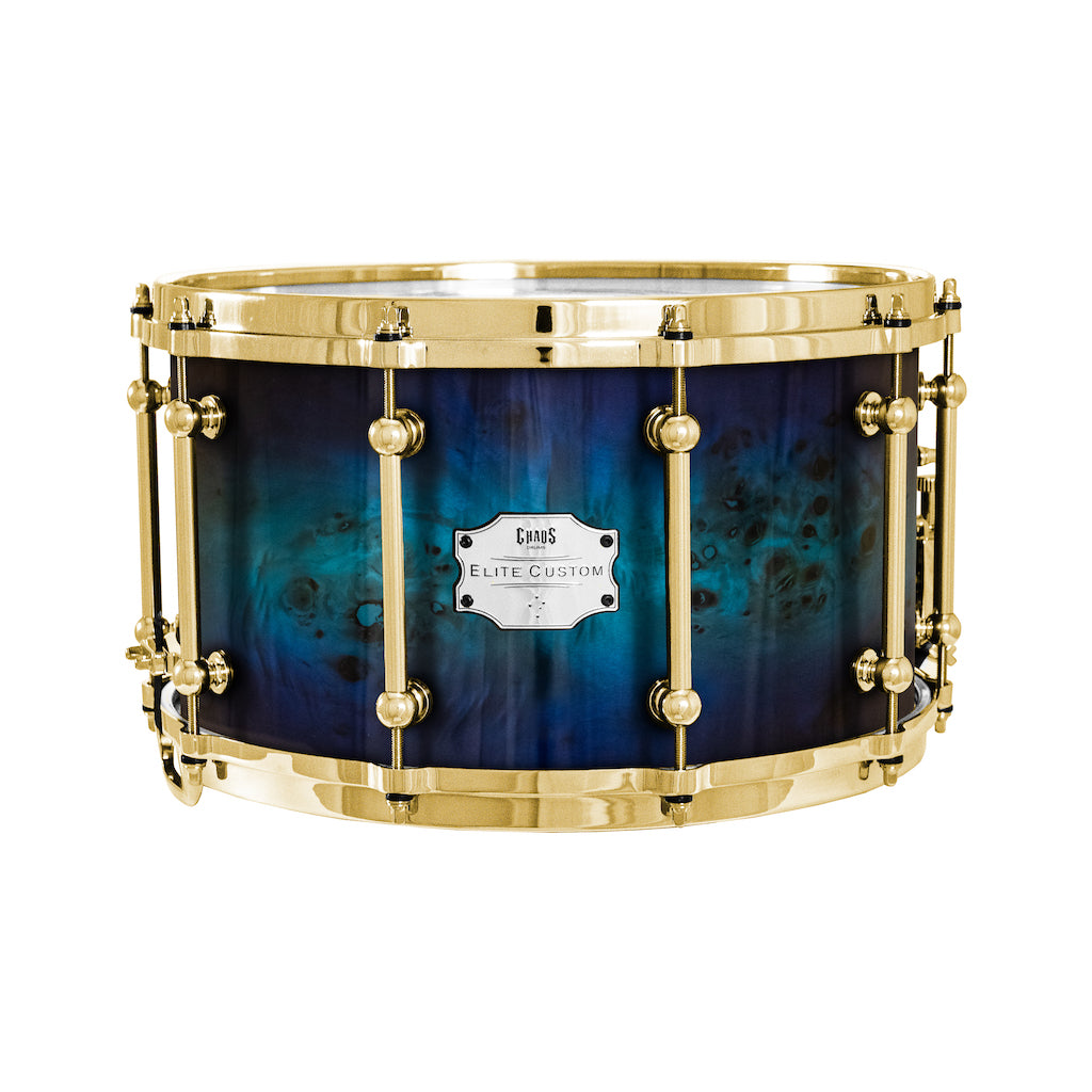 Chaos Elite Custom 14x8 Snare Drum American Maple Re-Ring & Mappa Burl - Purple Blue Fade