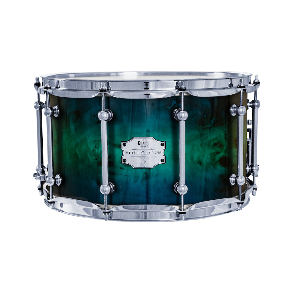 Chaos Elite Custom 14x8 Snare Drum American Maple Re-Ring & Mappa Burl - Blue Green Fade