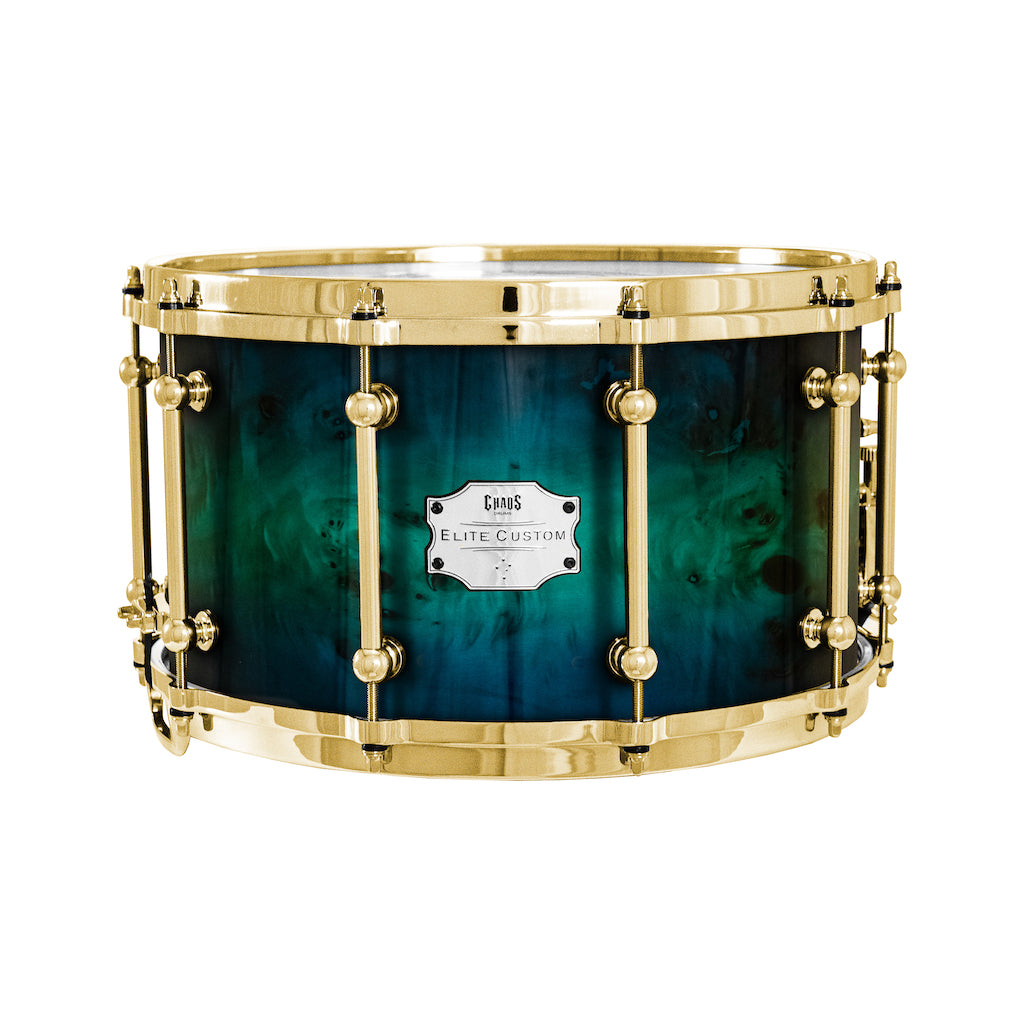 Chaos Elite Custom 14x8 Snare Drum American Maple Re-Ring & Mappa Burl - Blue Green Fade