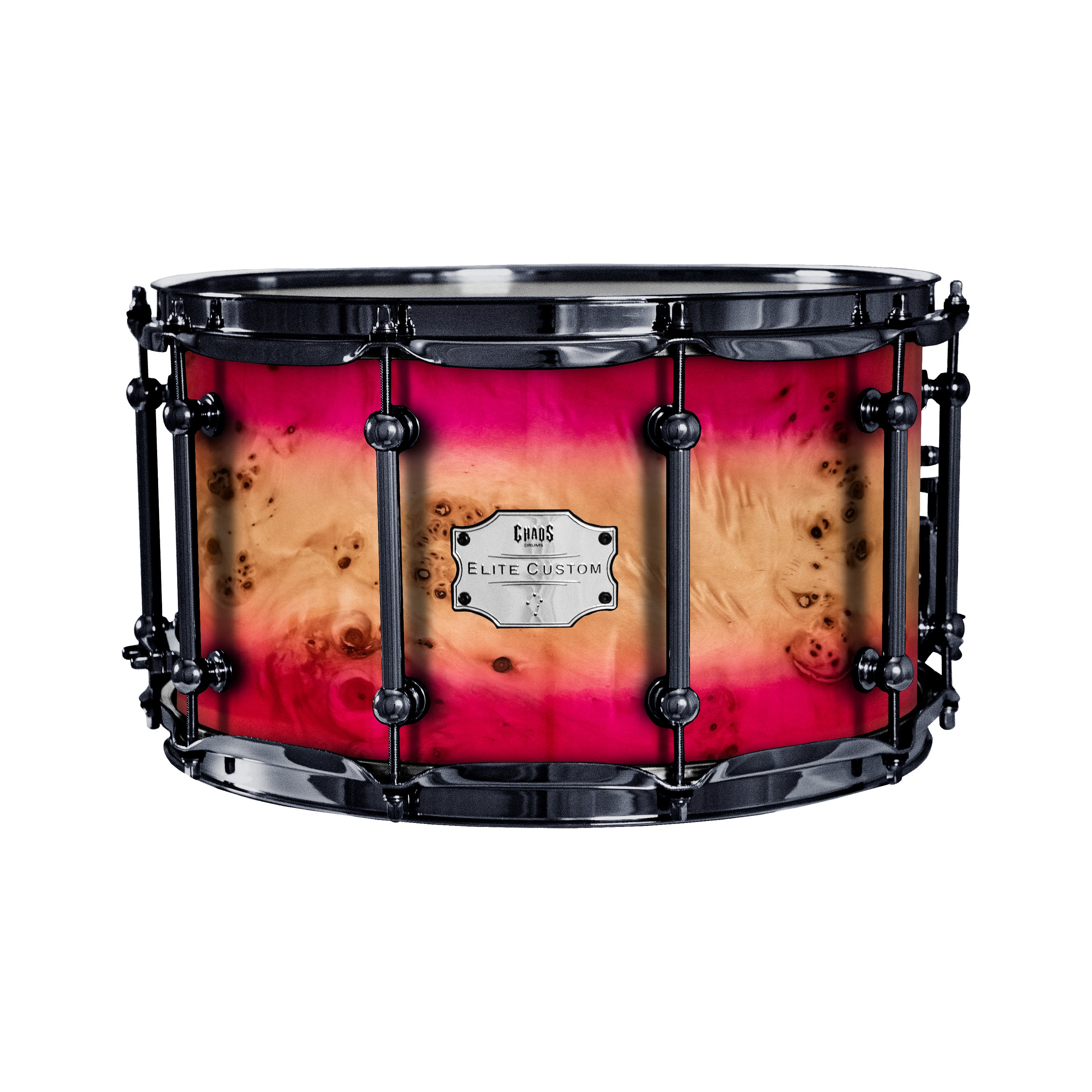 Chaos Elite Custom 14x8 Snare Drum American Maple Re-Ring & Mappa Burl - Pink Natural Burst
