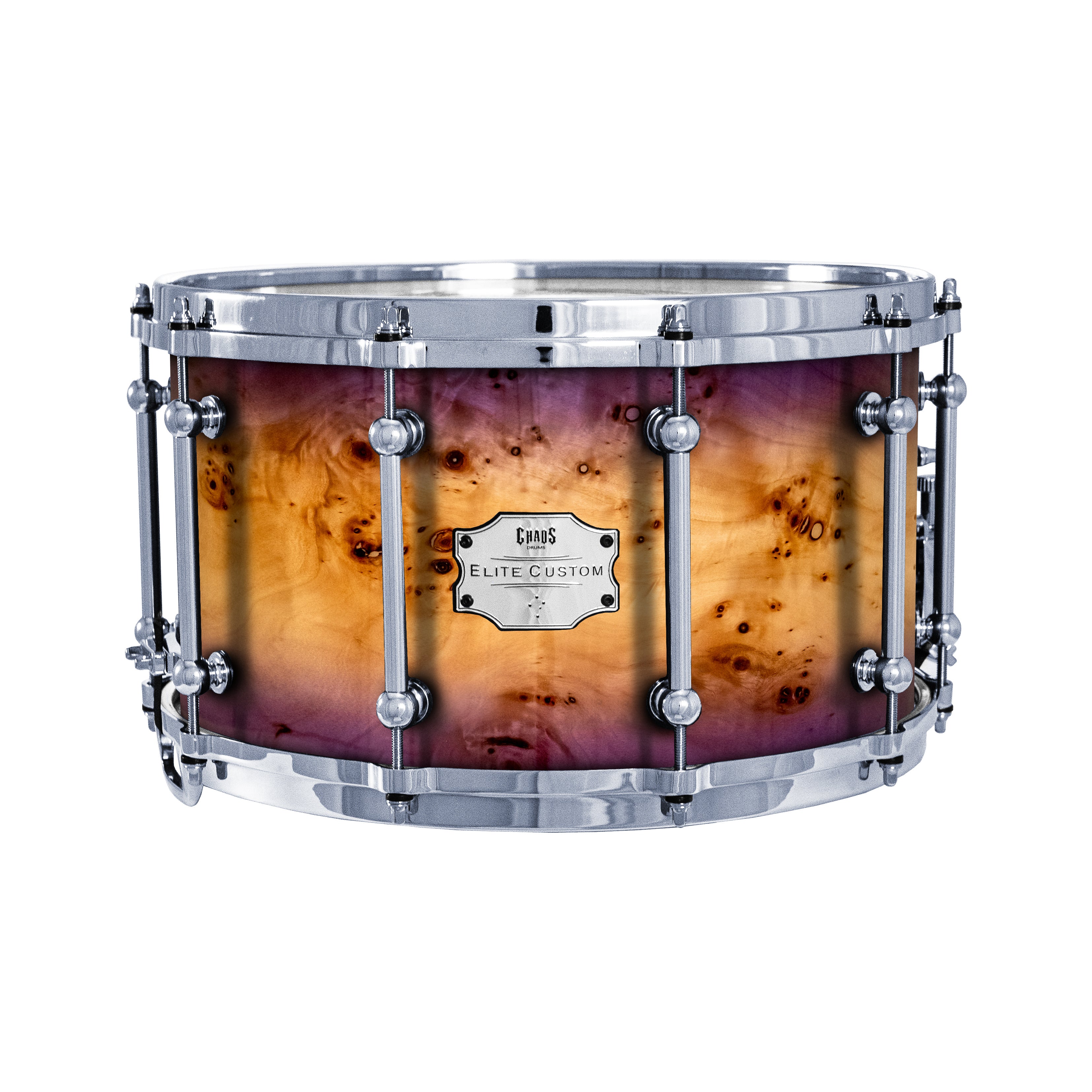 Chaos Elite Custom 14x8 Snare Drum American Maple Re-Ring & Mappa Burl - Purple Natural Burst