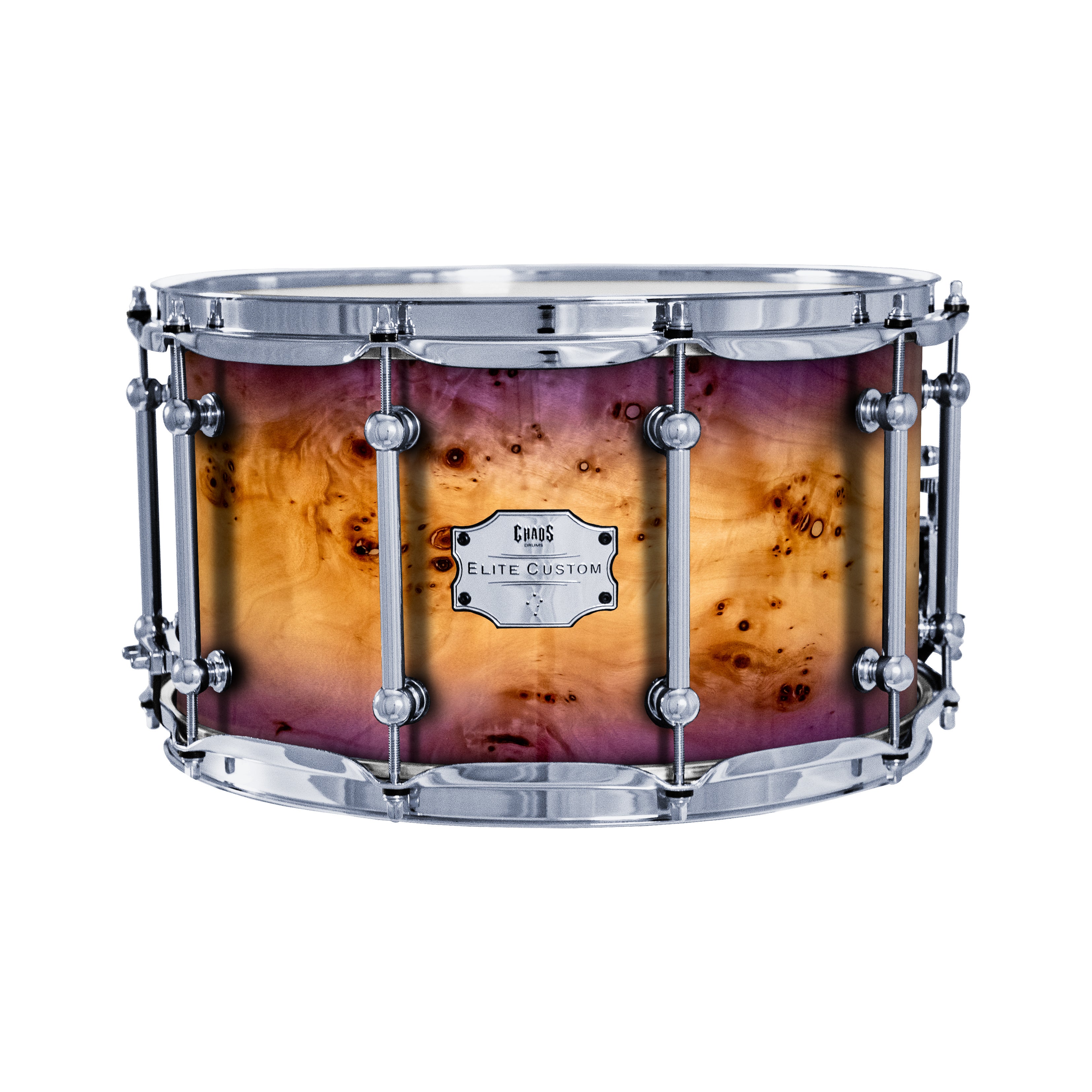 Chaos Elite Custom 14x8 Snare Drum American Maple Re-Ring & Mappa Burl - Purple Natural Burst