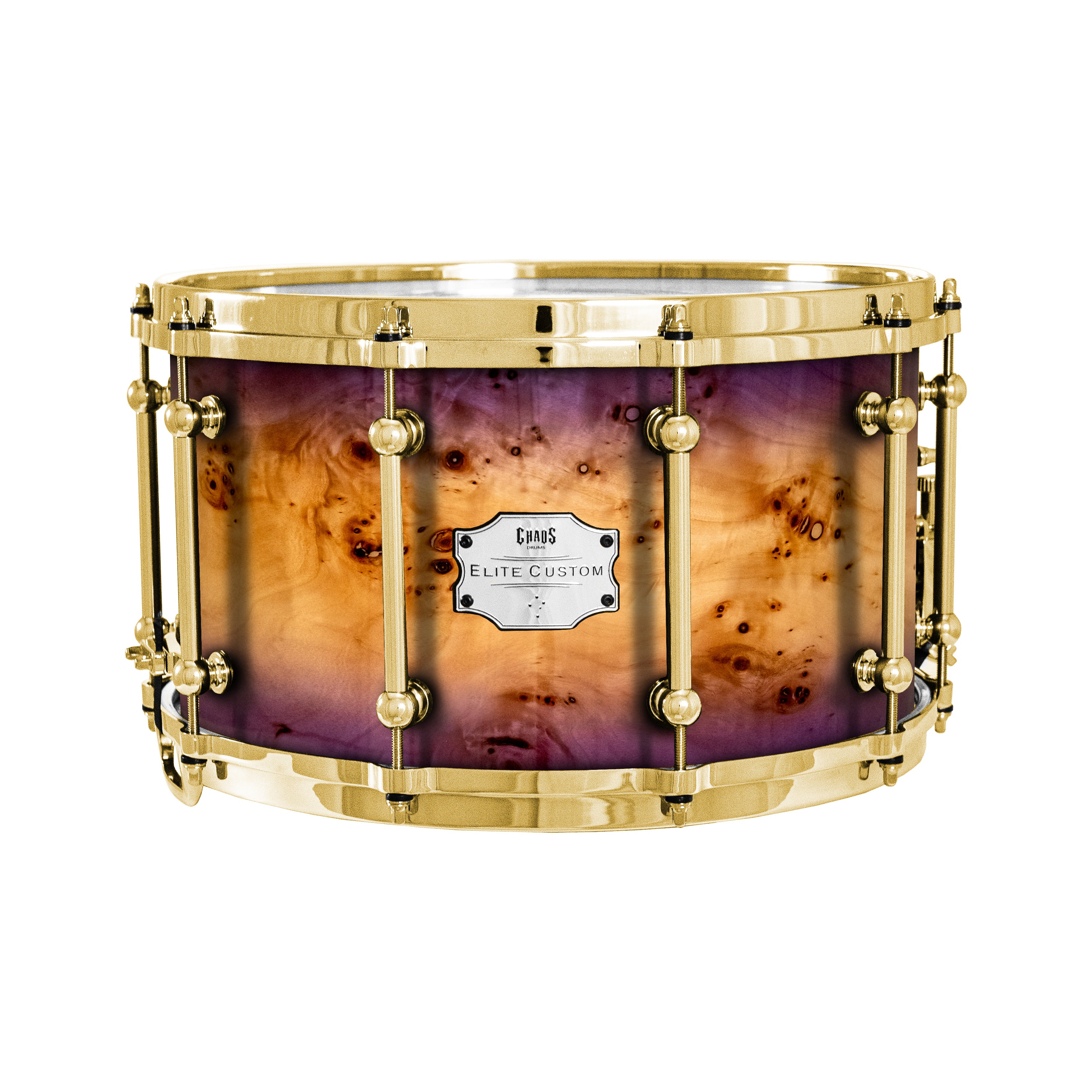 Chaos Elite Custom 14x8 Snare Drum American Maple Re-Ring & Mappa Burl - Purple Natural Burst