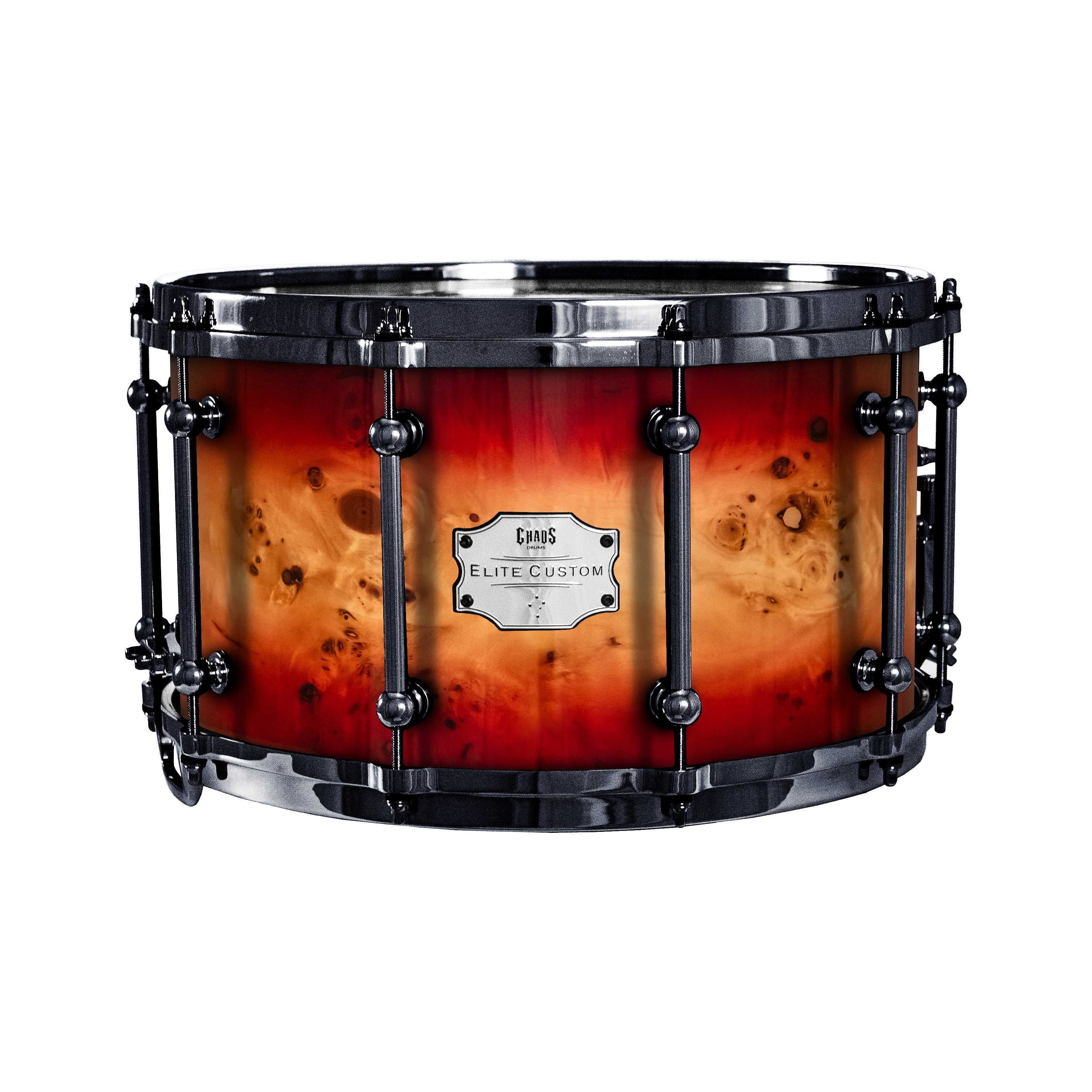 Chaos Elite Custom 14x8 Snare Drum American Maple Re-Ring & Mappa Burl - Red Natural Burst