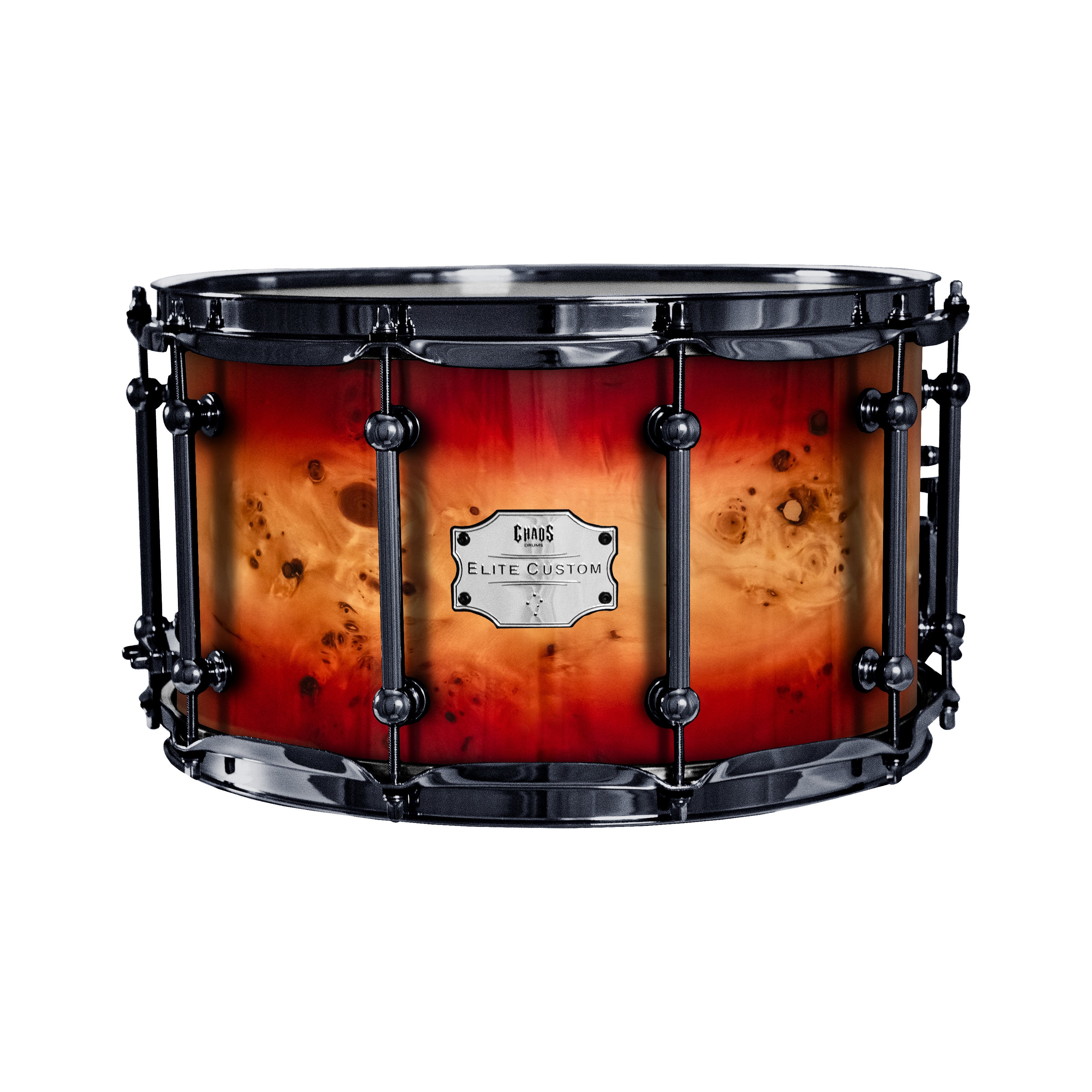 Chaos Elite Custom 14x8 Snare Drum American Maple Re-Ring & Mappa Burl - Red Natural Burst