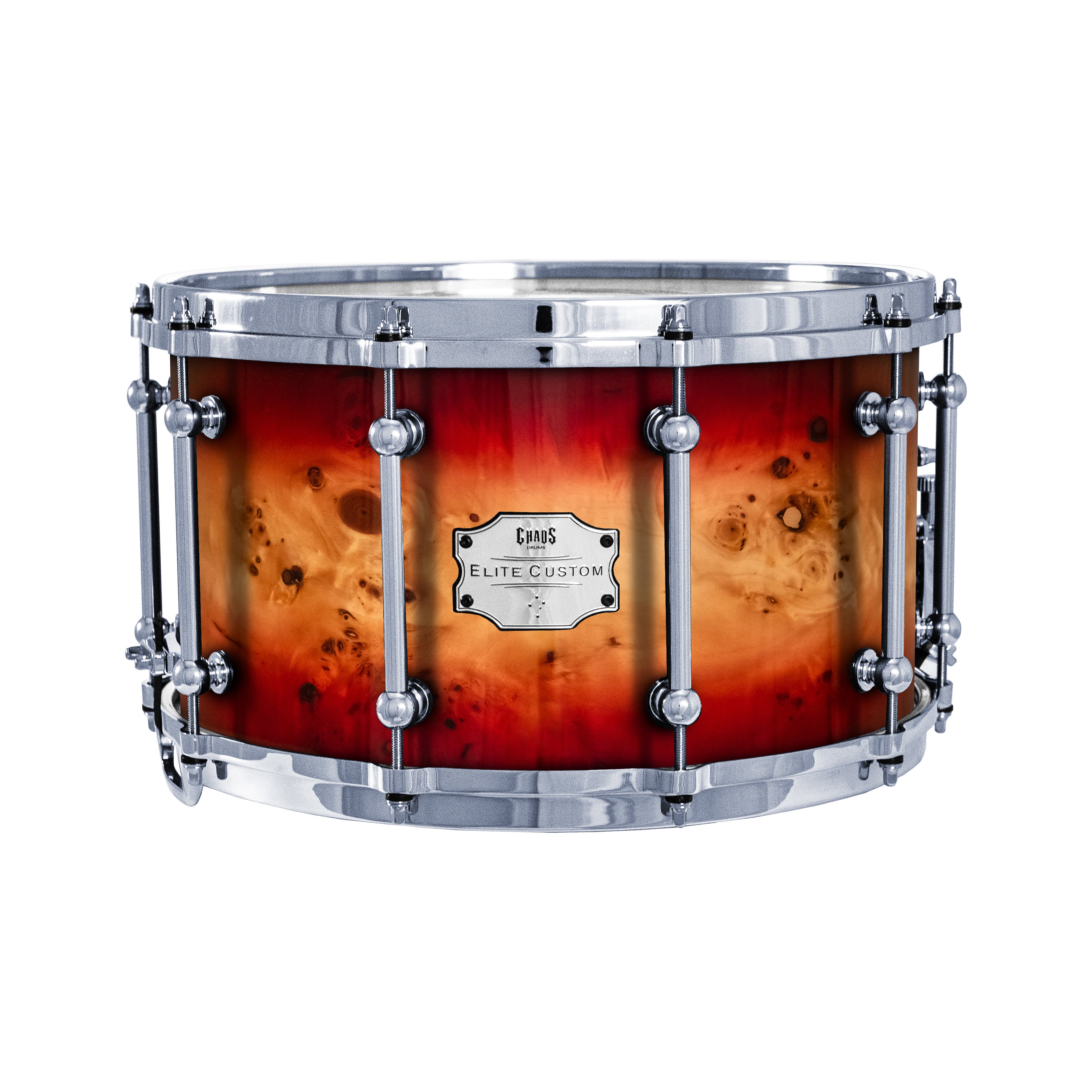 Chaos Elite Custom 14x8 Snare Drum American Maple Re-Ring & Mappa Burl - Red Natural Burst