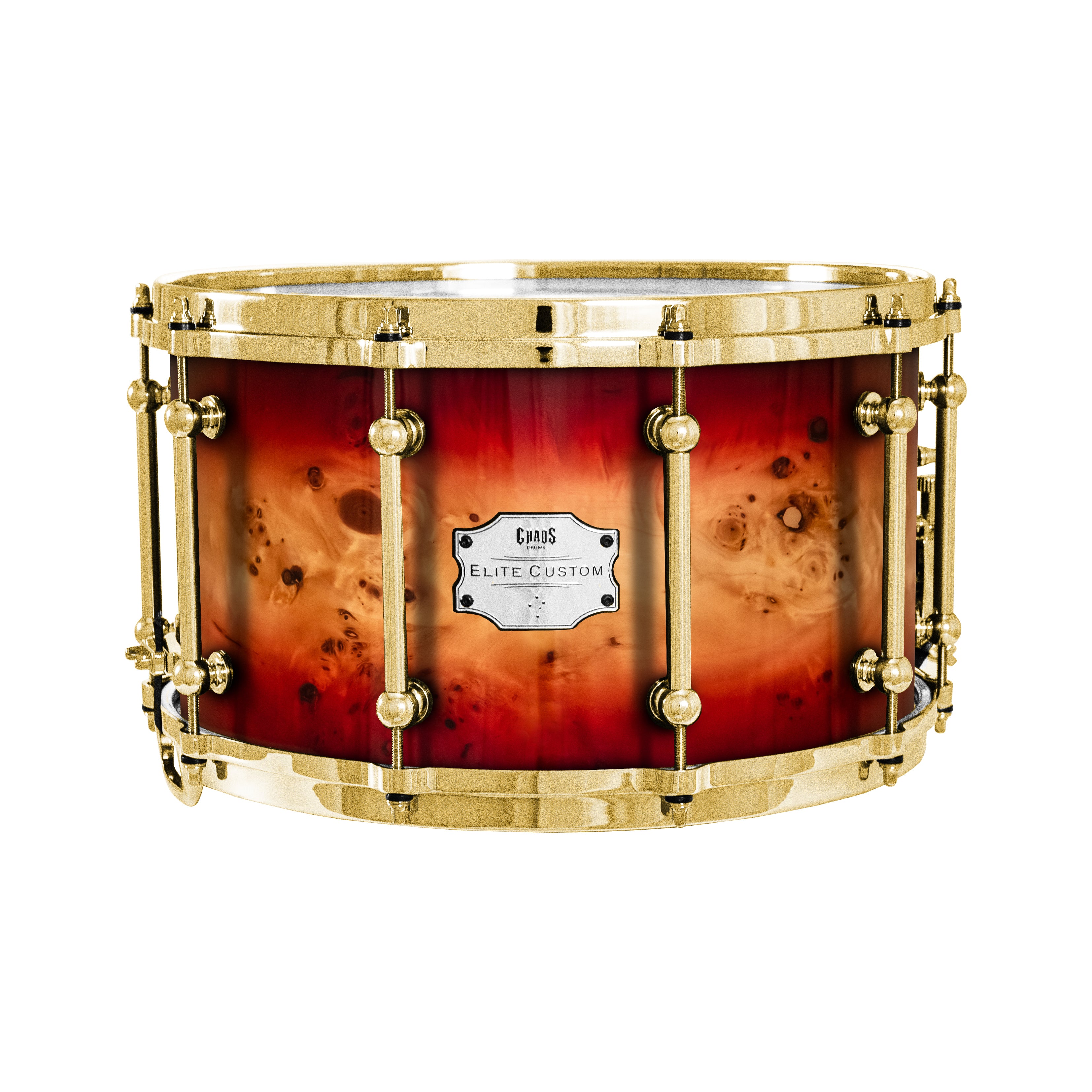 Chaos Elite Custom 14x8 Snare Drum American Maple Re-Ring & Mappa Burl - Red Natural Burst