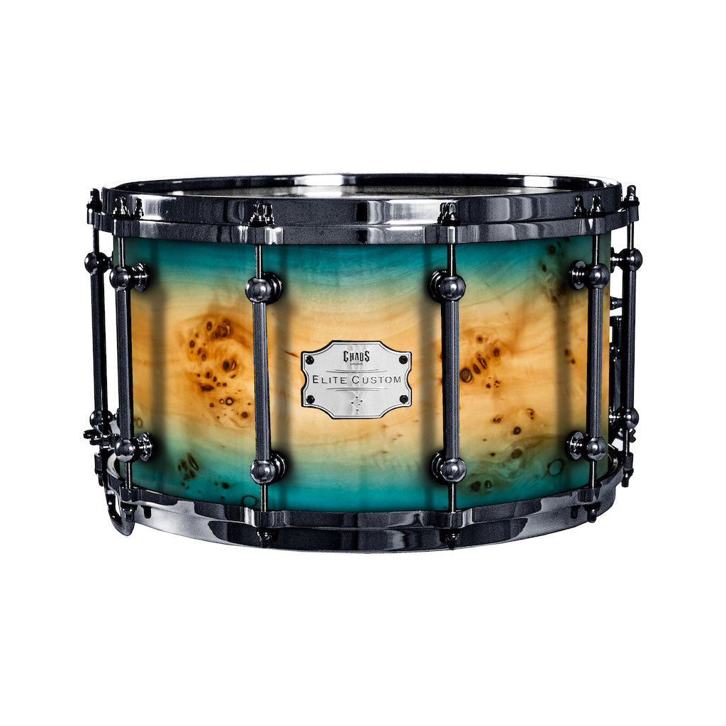 Chaos Elite Custom 14x8 Snare Drum American Maple Re-Ring & Mappa Burl - Blue Natural Burst