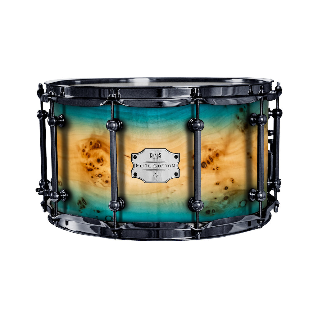 Chaos Elite Custom 14x8 Snare Drum American Maple Re-Ring & Mappa Burl - Blue Natural Burst