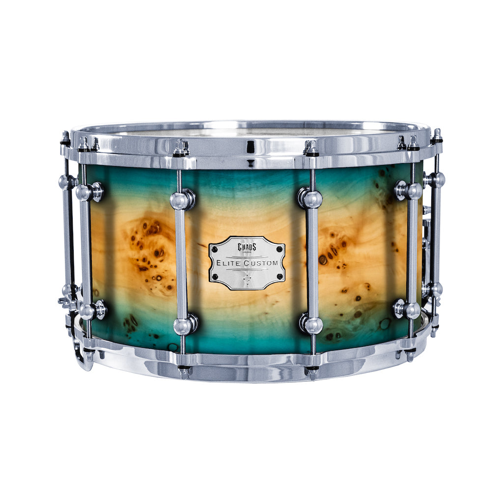 Chaos Elite Custom 14x8 Snare Drum American Maple Re-Ring & Mappa Burl - Blue Natural Burst