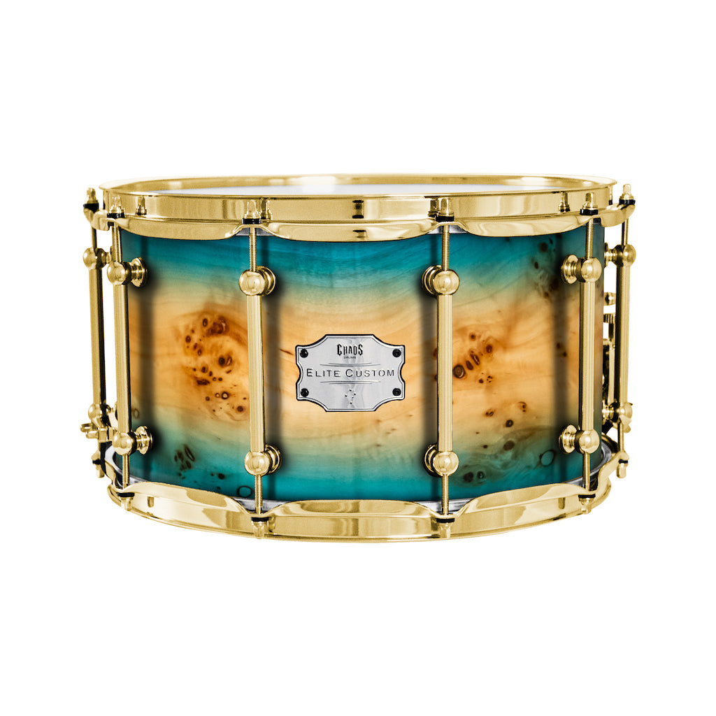 Chaos Elite Custom 14x8 Snare Drum American Maple Re-Ring & Mappa Burl - Blue Natural Burst