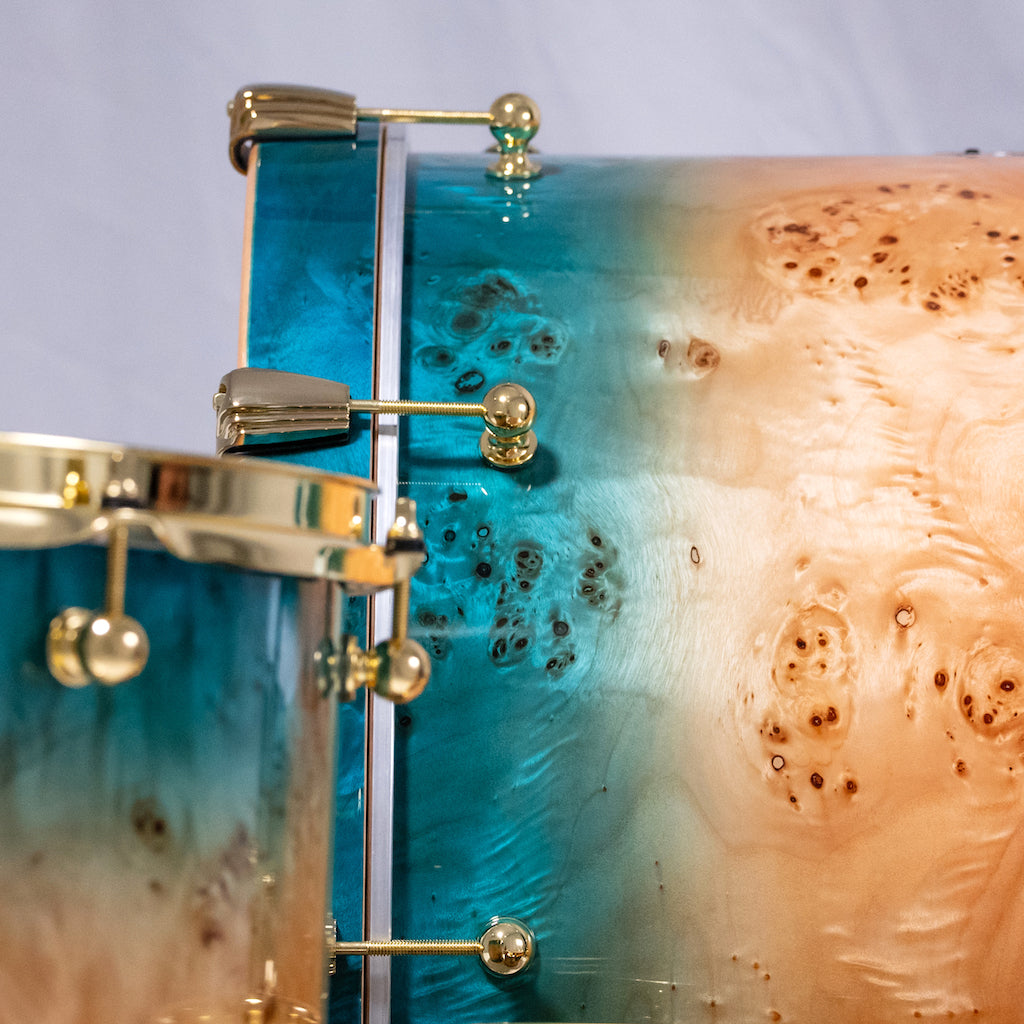 Chaos Elite Custom Drum Kit Maple & Mappa Burl Re-Rings - Blue Natural Burst