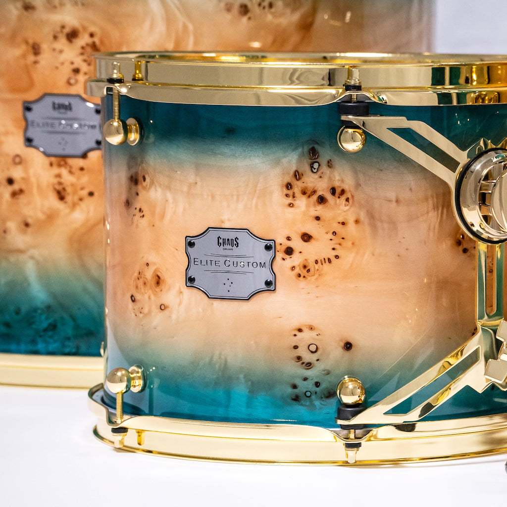 Chaos Elite Custom Drum Kit Maple & Mappa Burl Re-Rings - Blue Natural Burst