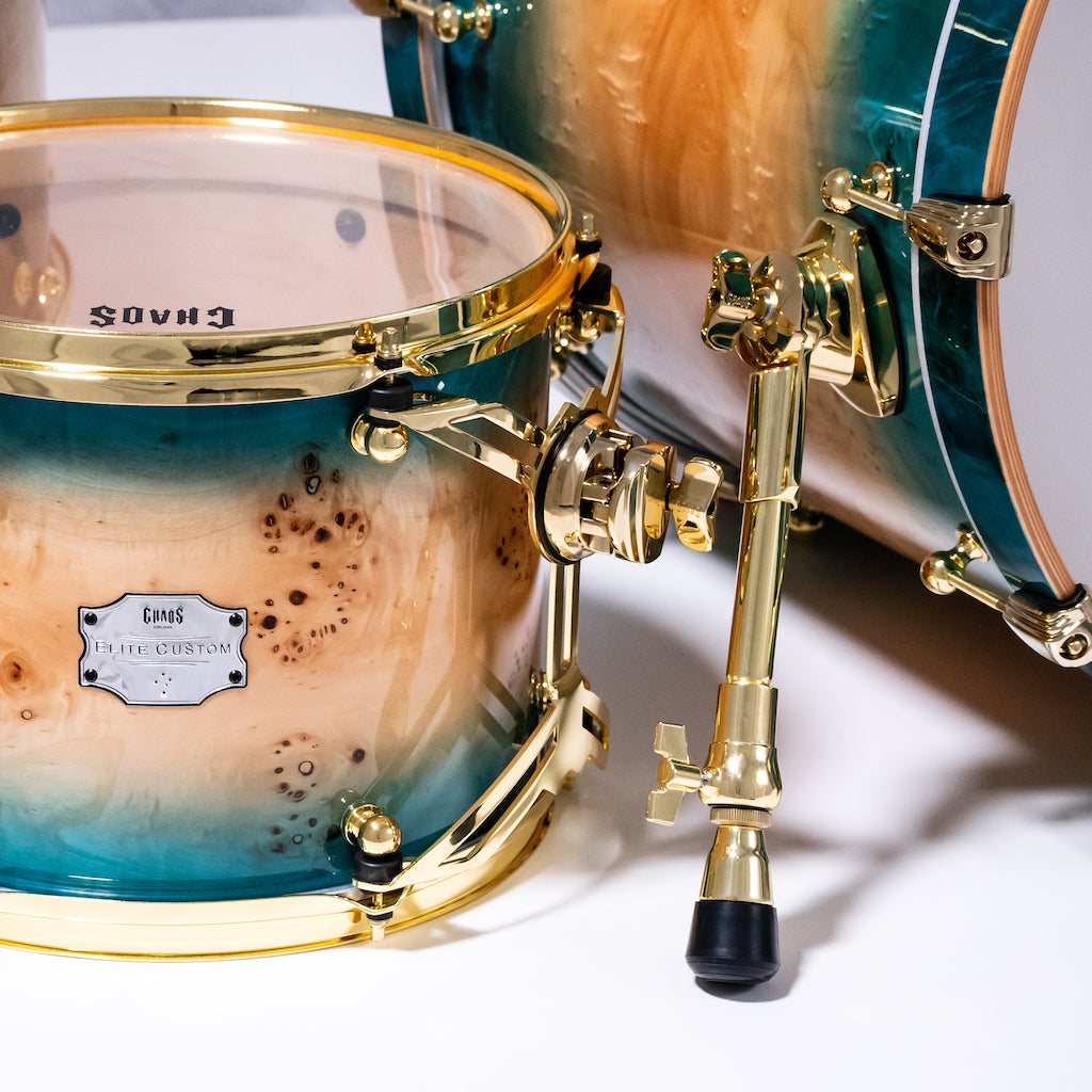 Chaos Elite Custom Drum Kit Maple & Mappa Burl Re-Rings - Blue Natural Burst