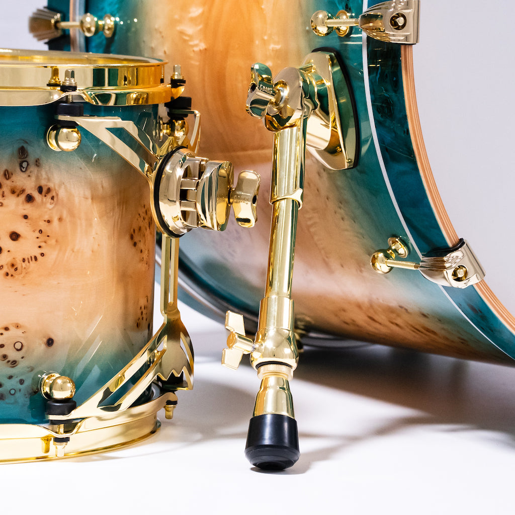 Chaos Elite Custom Drum Kit Maple & Mappa Burl Re-Rings - Blue Natural Burst