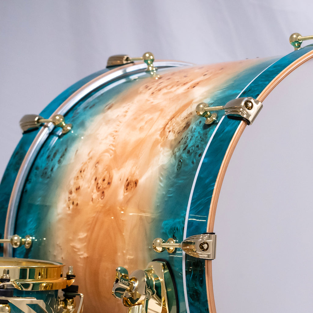 Chaos Elite Custom Drum Kit Maple & Mappa Burl Re-Rings - Blue Natural Burst