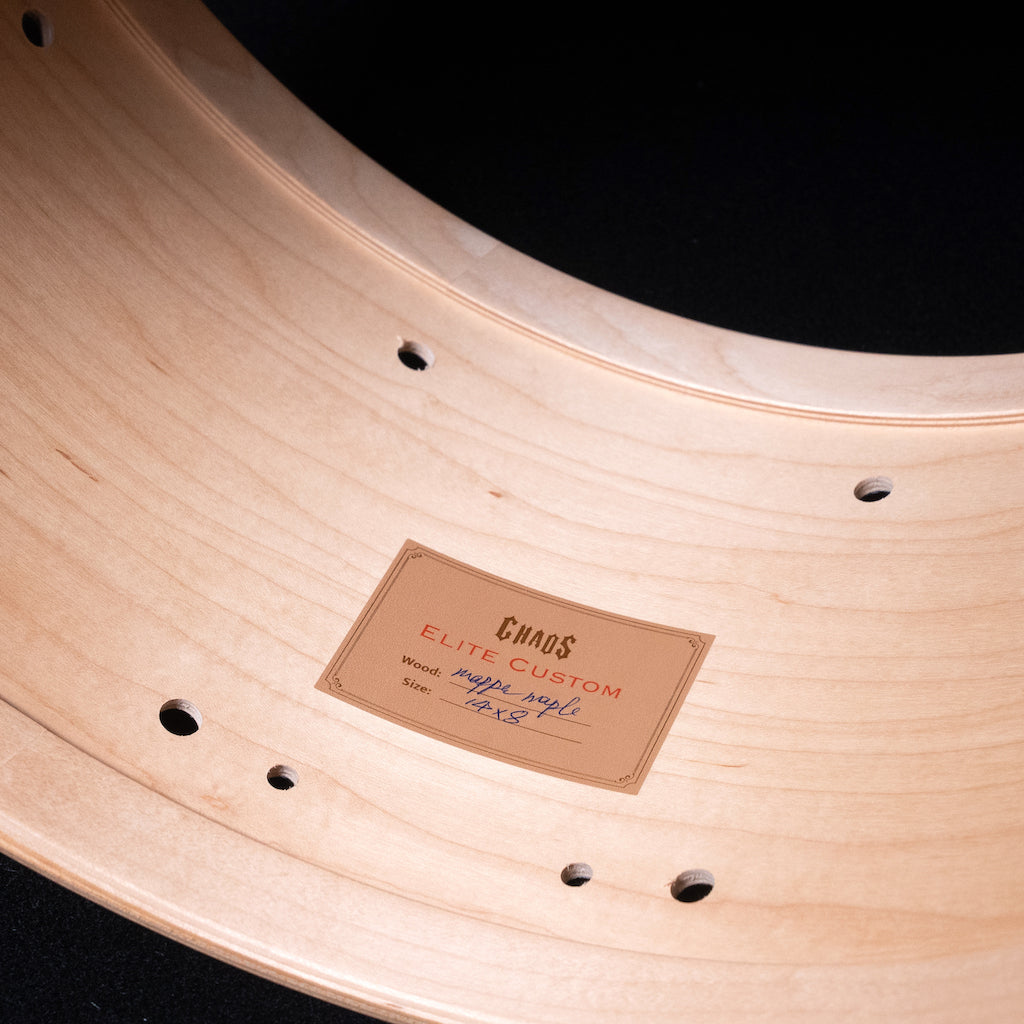 Chaos Elite Custom 14x8 Snare Drum American Maple Re-Ring & Mappa Burl - Red Natural Burst
