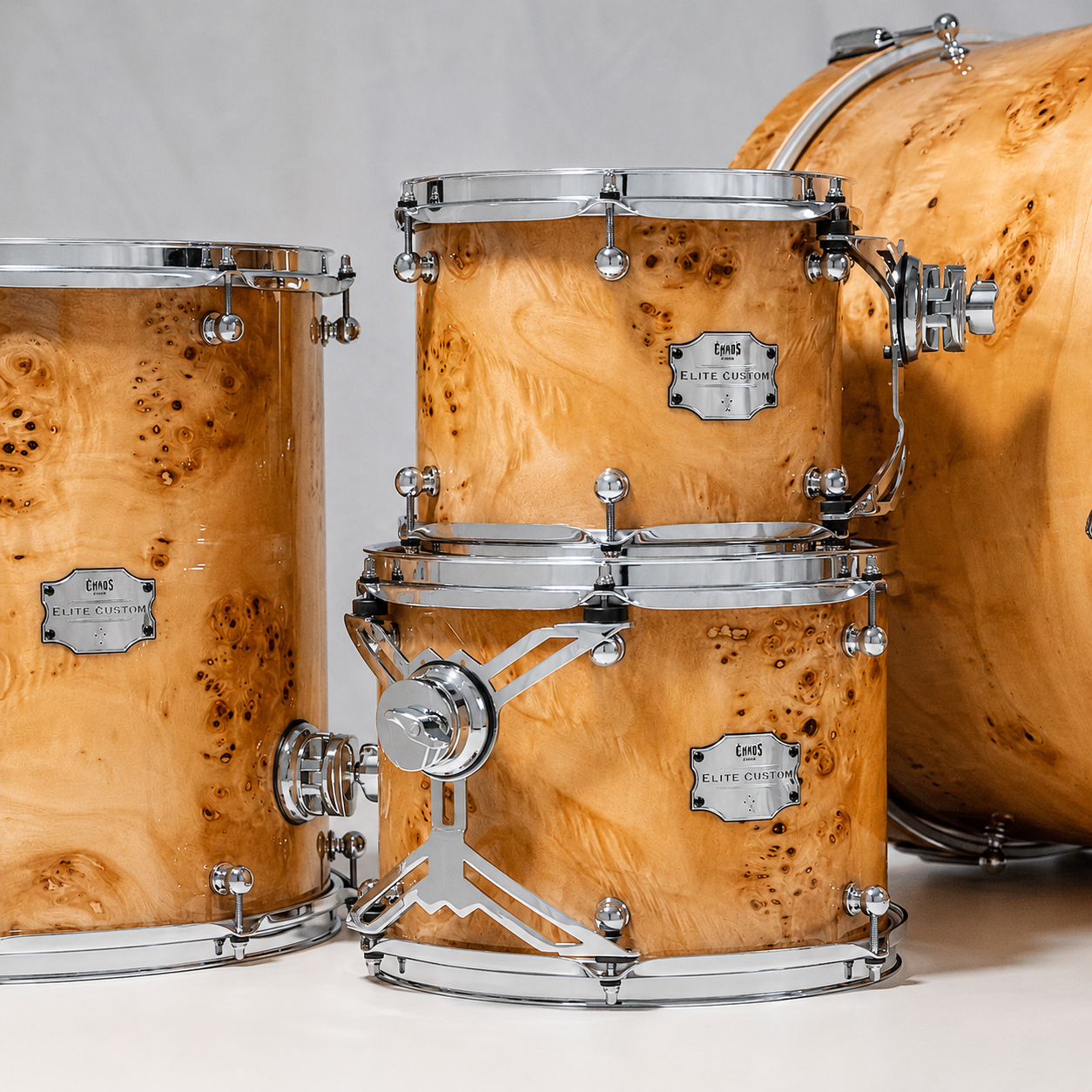 Chaos Elite Custom Drum Kit Maple & Mappa Burl Re-Rings - Natural