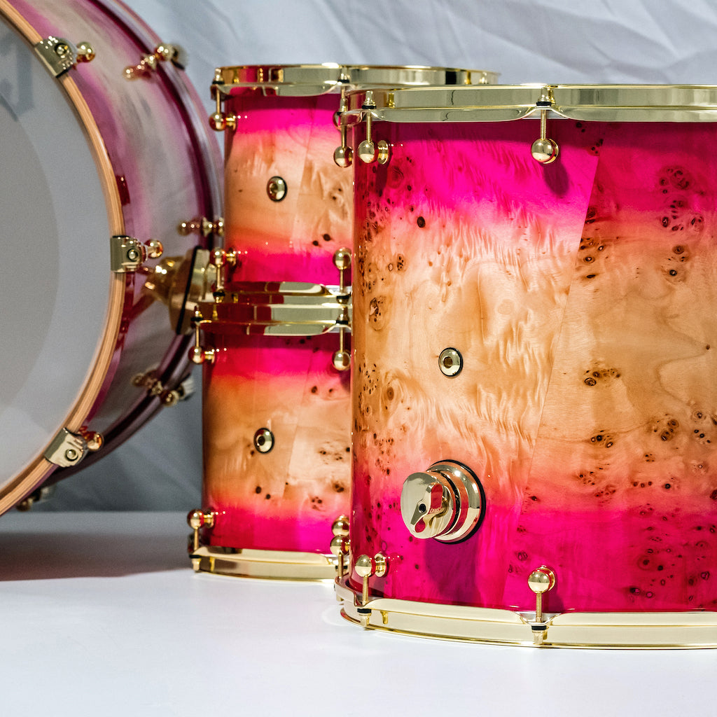 Chaos Elite Custom Drum Kit Maple & Mappa Burl Re-Rings - Pink Natural Burst