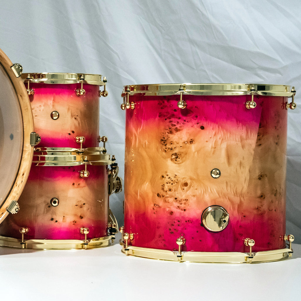 Chaos Elite Custom Drum Kit Maple & Mappa Burl Re-Rings - Pink Natural Burst