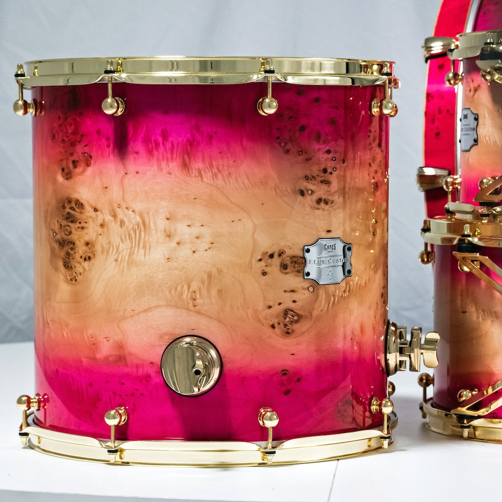 Chaos Elite Custom Drum Kit Maple & Mappa Burl Re-Rings - Pink Natural Burst