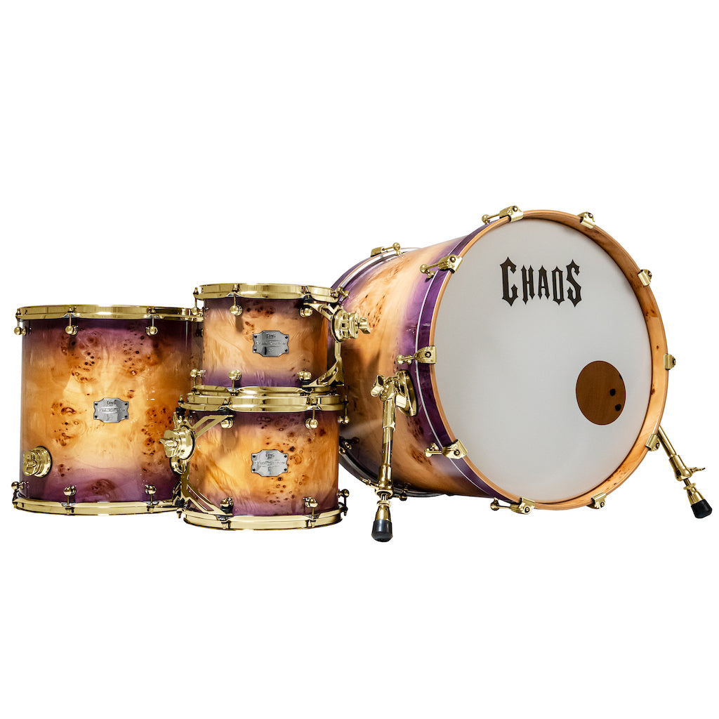 Chaos Elite Custom Drum Kit Maple & Mappa Burl Re-Rings - Purple Natural Burst