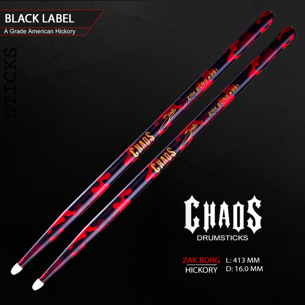 Chaos Zak Borg 2B Red Camo Drum Sticks - Signature