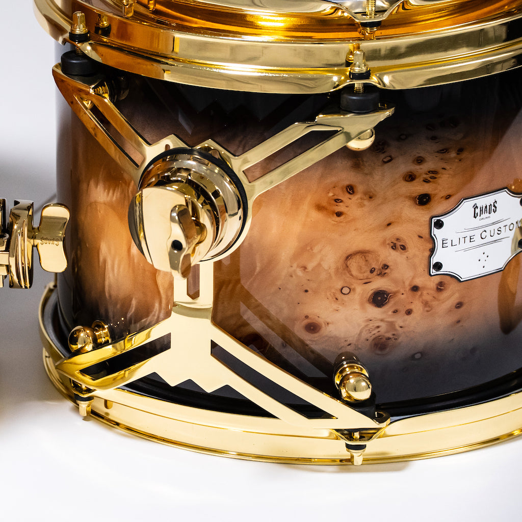 Chaos Elite Custom Drum Kit Maple & Mappa Burl Re-Rings - Black Natural Burst