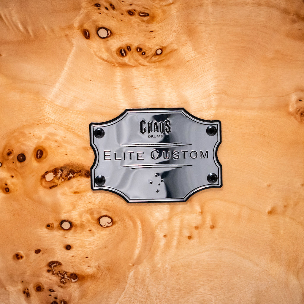 Chaos Elite Custom Drum Kit Maple & Mappa Burl Re-Rings - Black Natural Burst