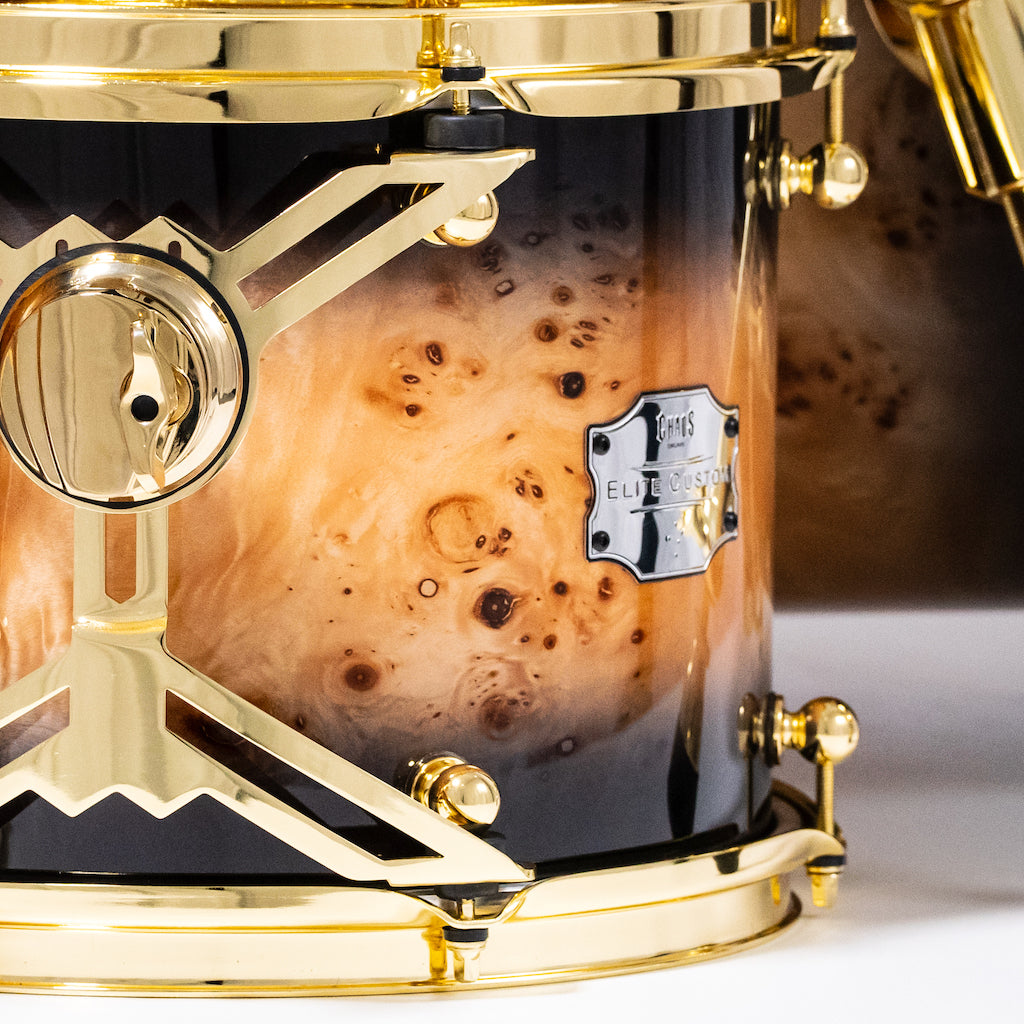 Chaos Elite Custom Drum Kit Maple & Mappa Burl Re-Rings - Black Natural Burst