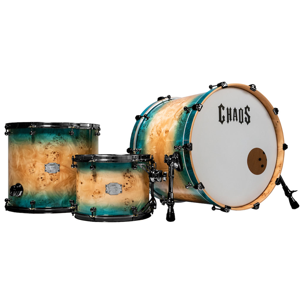 Chaos Elite Custom Drum Kit Maple & Mappa Burl Re-Rings - Blue Natural Burst
