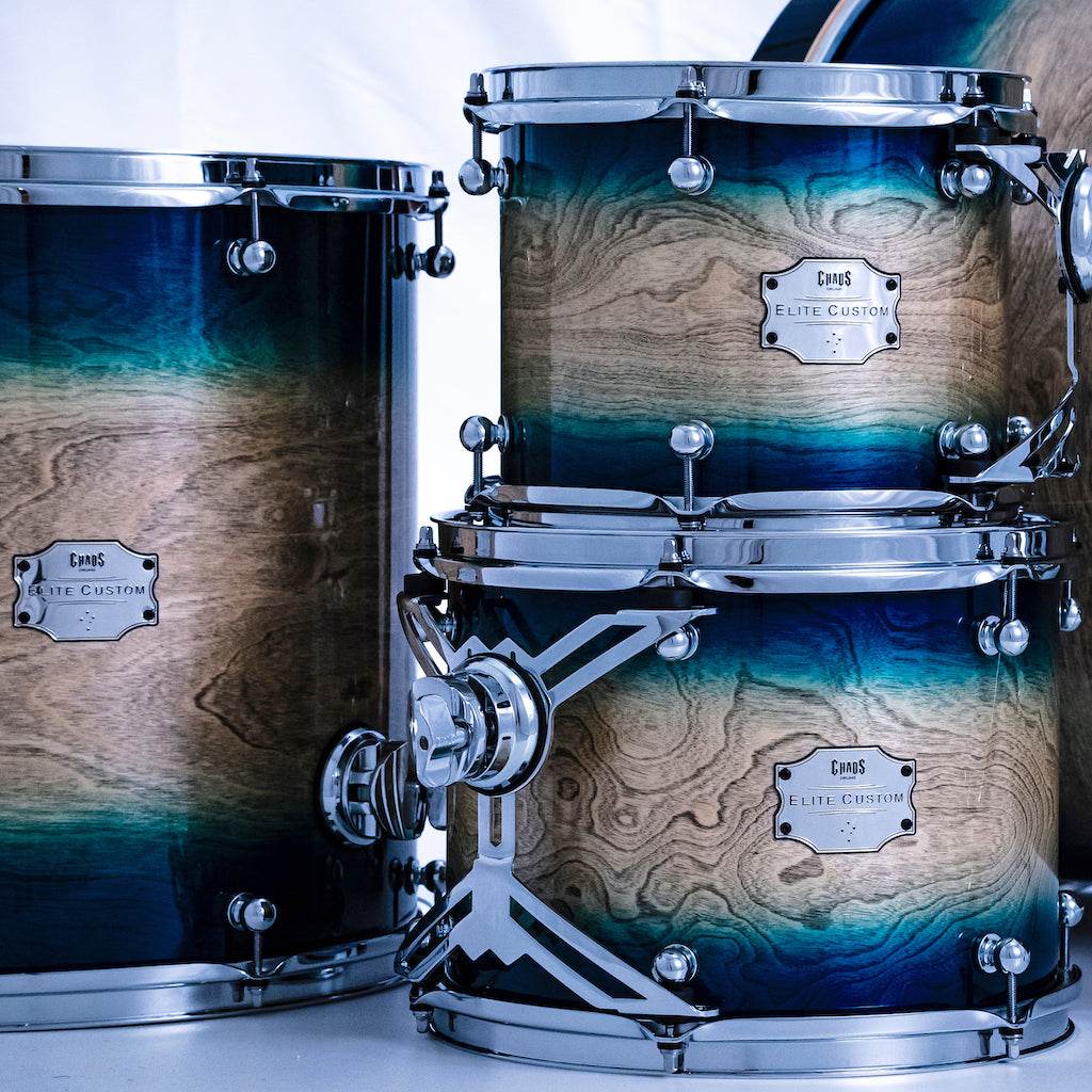 Chaos Elite Custom Drum Kit Birch & Bubinga - Blue Natural Burst