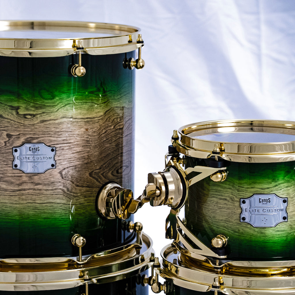 Chaos Elite Custom Drum Kit Birch & Bubinga - Green Natural Burst