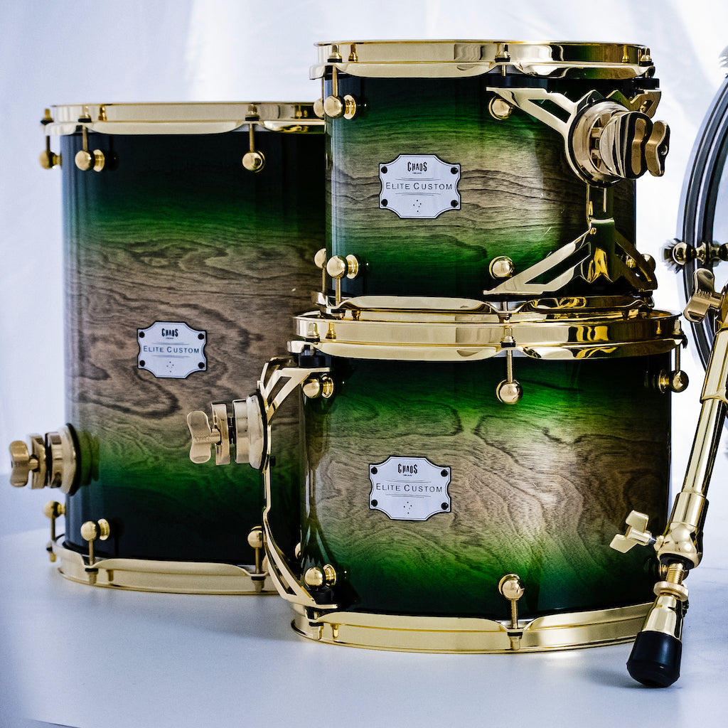 Chaos Elite Custom Drum Kit Birch & Bubinga - Green Natural Burst