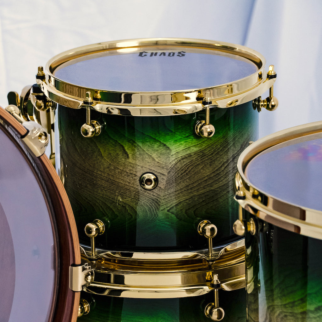 Chaos Elite Custom Drum Kit Birch & Bubinga - Green Natural Burst