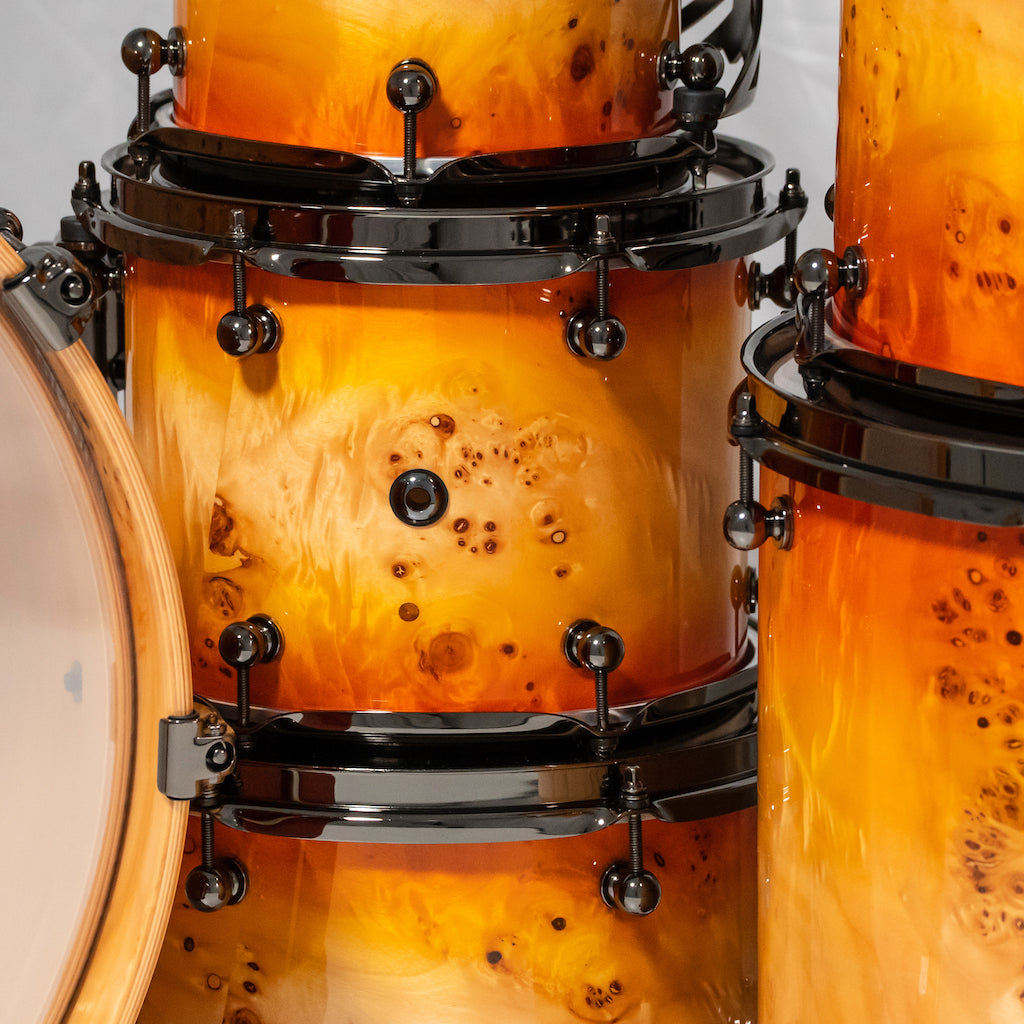 Chaos Elite Custom Drum Kit Maple & Mappa Burl Re-Rings - Orange Natural Burst
