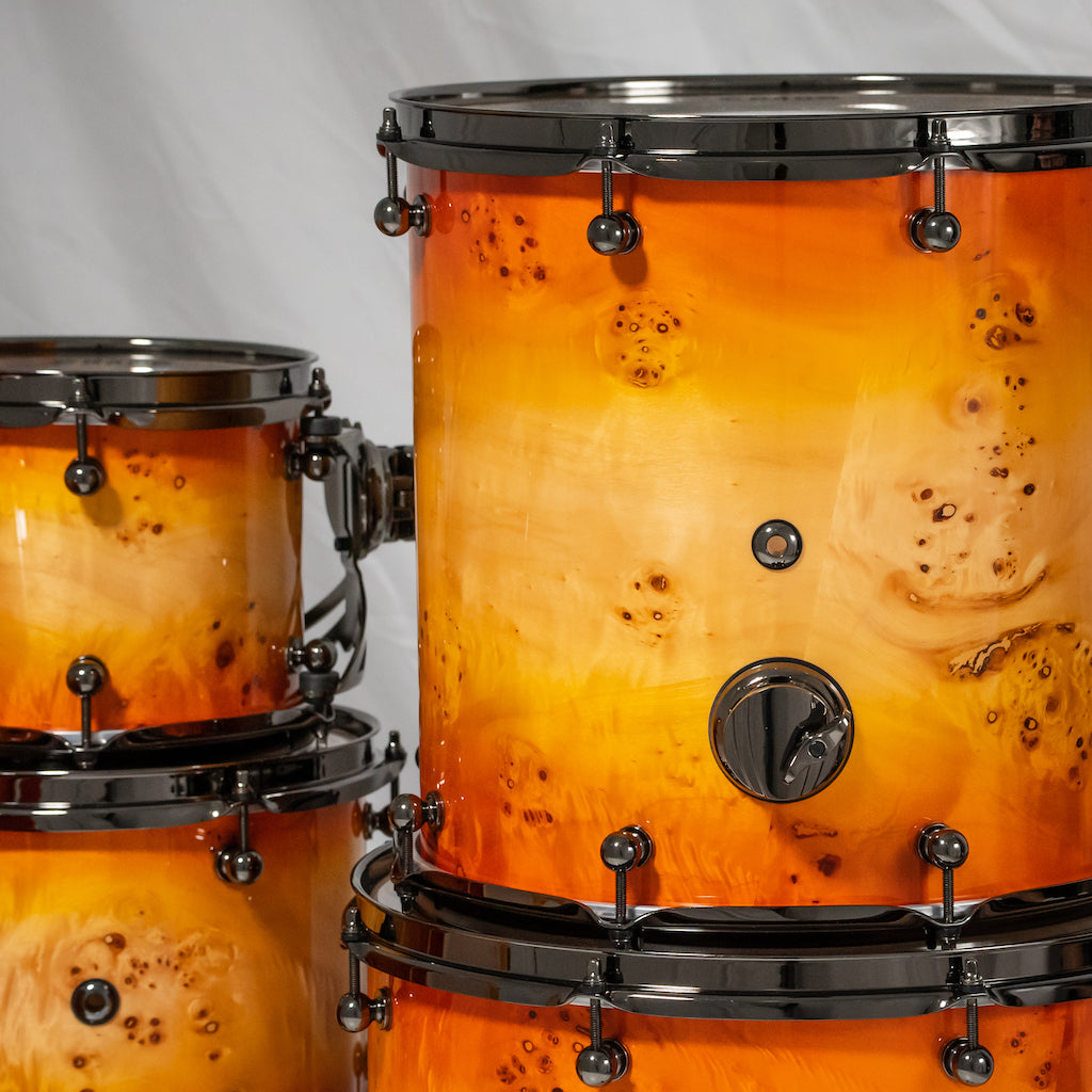 Chaos Elite Custom Drum Kit Maple & Mappa Burl Re-Rings - Orange Natural Burst
