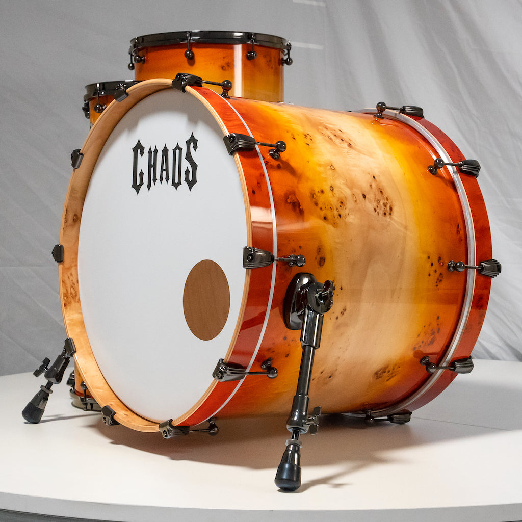 Chaos Elite Custom Drum Kit Maple & Mappa Burl Re-Rings - Orange Natural Burst